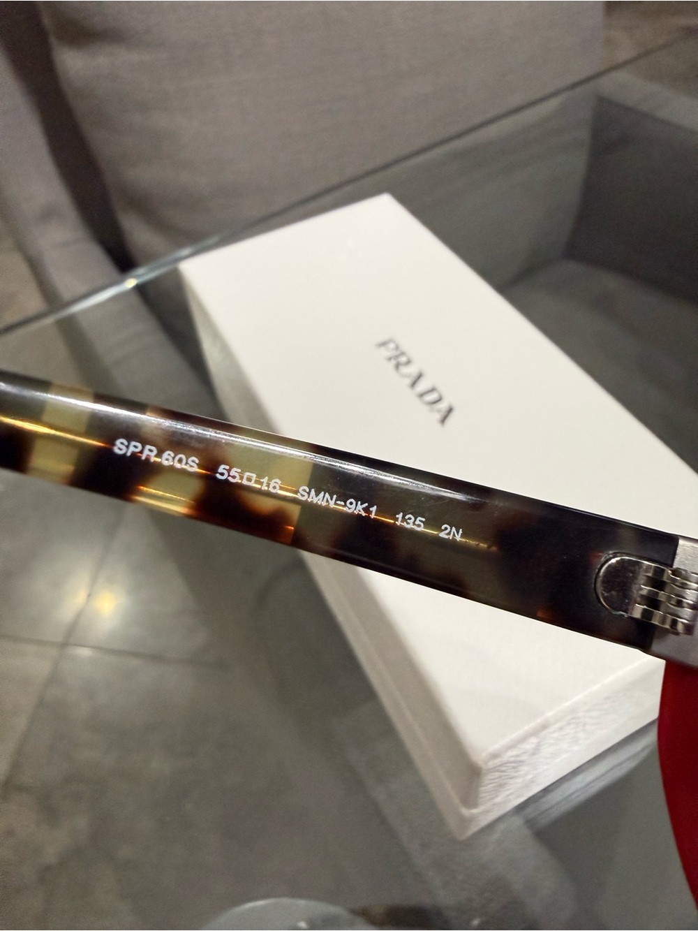 Prada Silver Frame Sunglasses with Red Side Accents - Picture 5 of 8